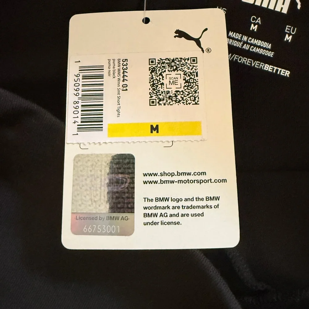 NEW! Puma BMW Medium Motorsport Shorts Mens Medium Black White Biker Tights NWT